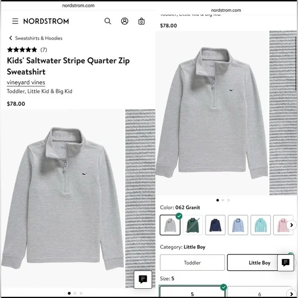 Vineyard Vines Kids' Saltwater Stripe Quarter Zip Sweatshirt Size 5 NEW w/ TAGS - Picture 8 of 8